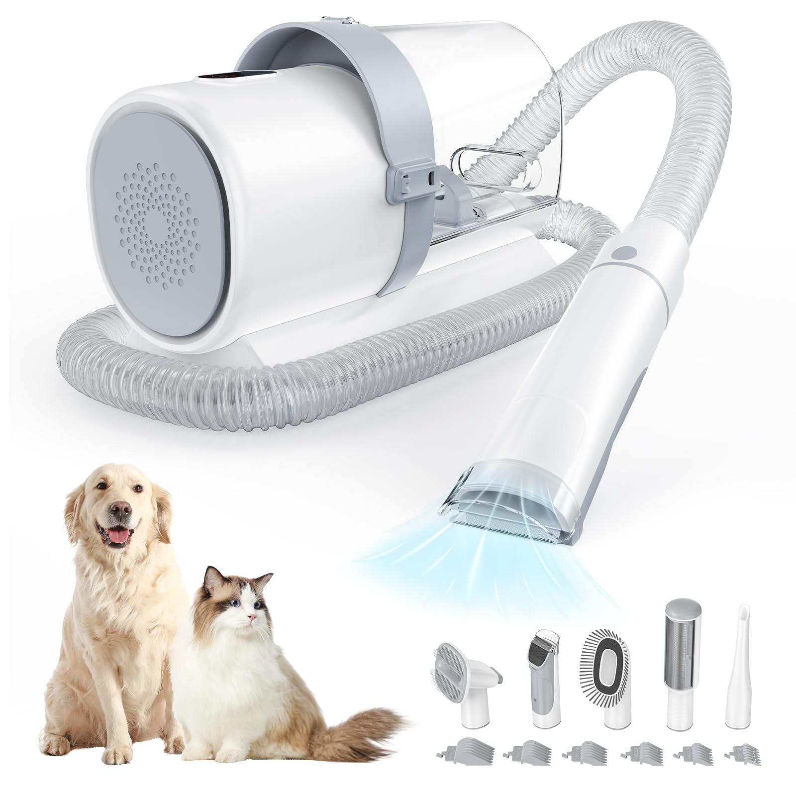 Sweetcrispy Pet Grooming Vacuum Kit Professional Dog Grooming Clippers with 2.5L Cup 3 Suction Modes Cordless Clippers 5 Groomer Tools Low Noise Pet Hair Trimmer for Dogs Cats and Other Animals